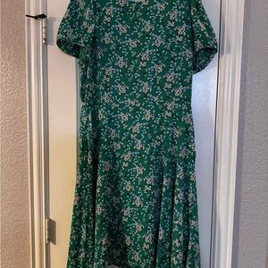 LOFT Green A-Line Midi Dress with Flutter Sleeves